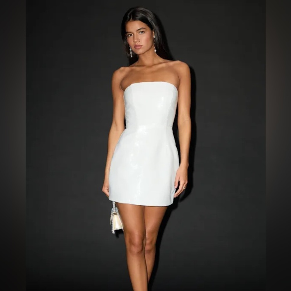 Pristine Dazzle Ivory Sequin Strapless Mini Dress lulus